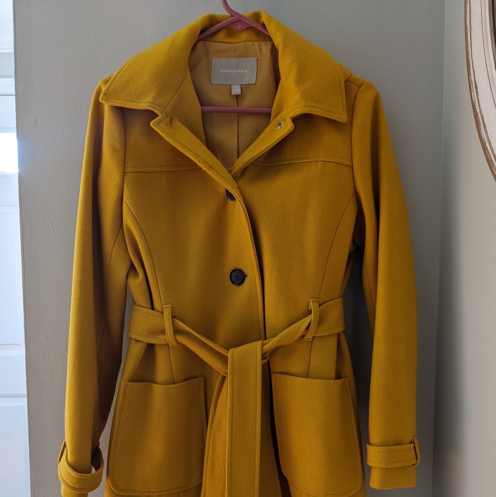 Yellow Banana Republic Wool Coat Peacoat Trench